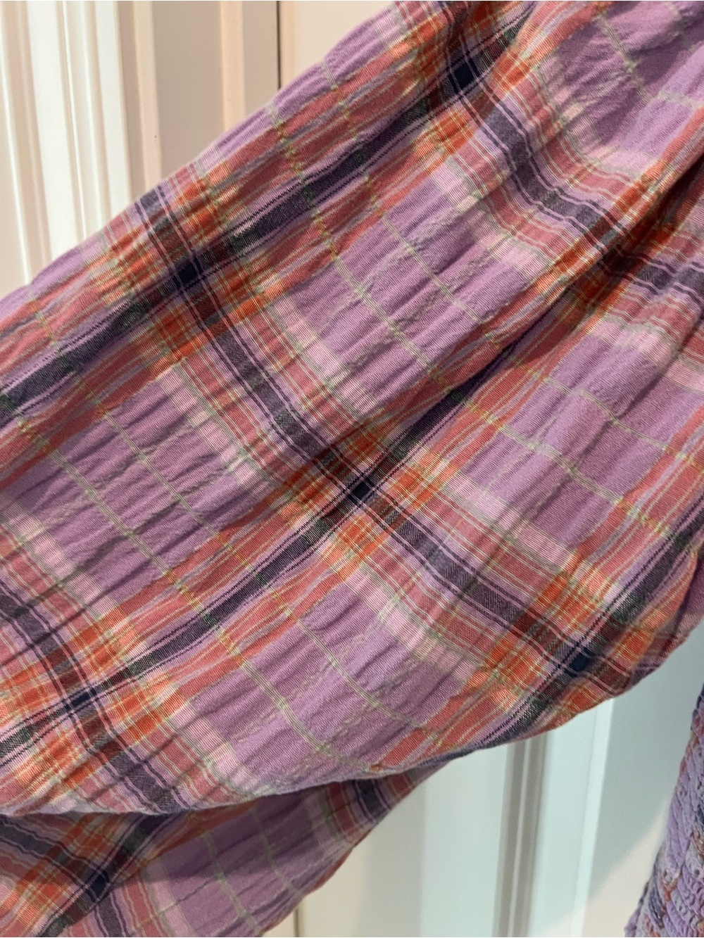 Free People Lavender Plaid Smocked Puff-Sleeve Crop Top - Picture 13 of 16